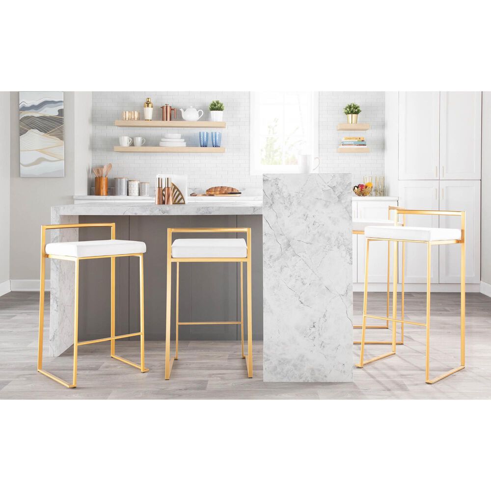 Lumisource Fuji Stackable Barstool with White Velvet Cushion in Gold &#40;Set of 2&#41;, , large