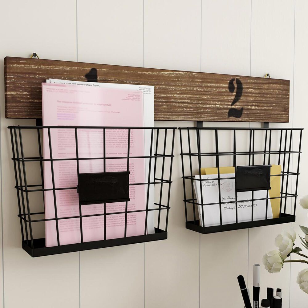 Timberlake Lavish Home Hanging Double Wire Basket in Matte Black, , large