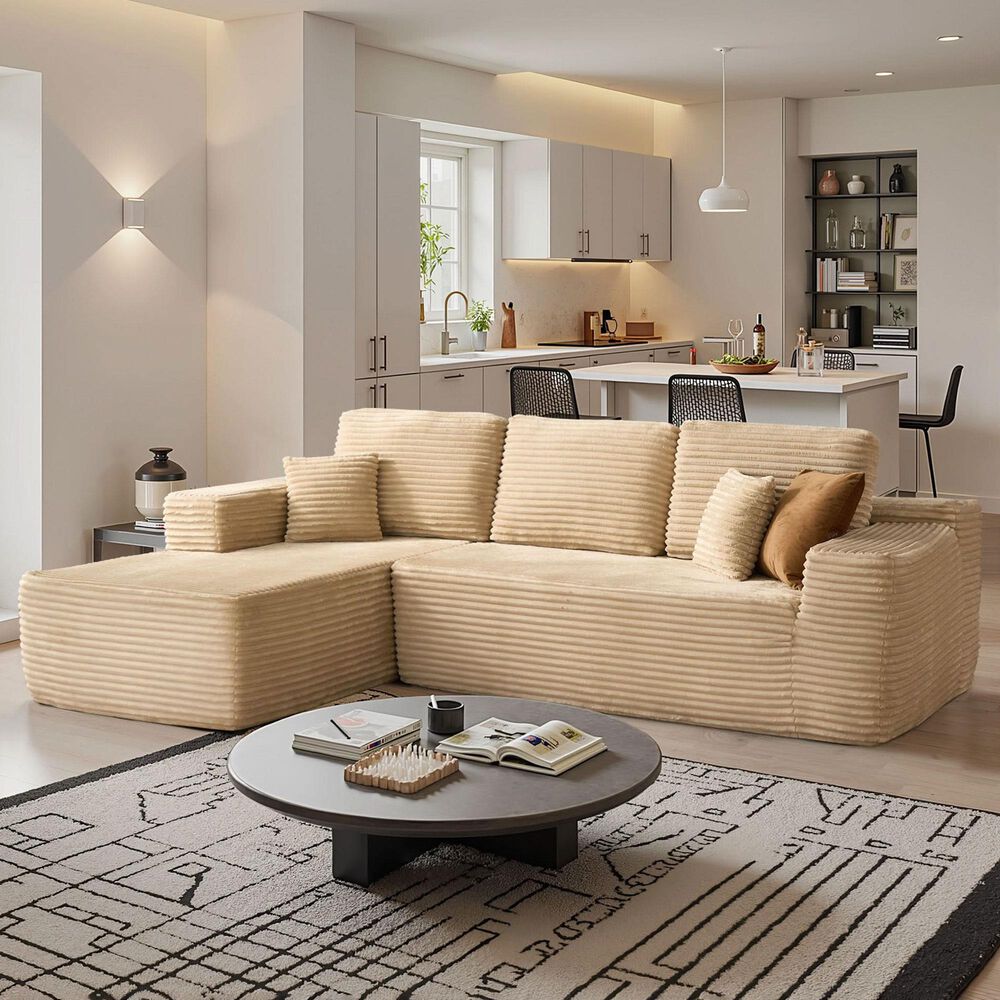 HOMLUX 2-Piece Mod Sectional with LAF Chaise in Beige, , large