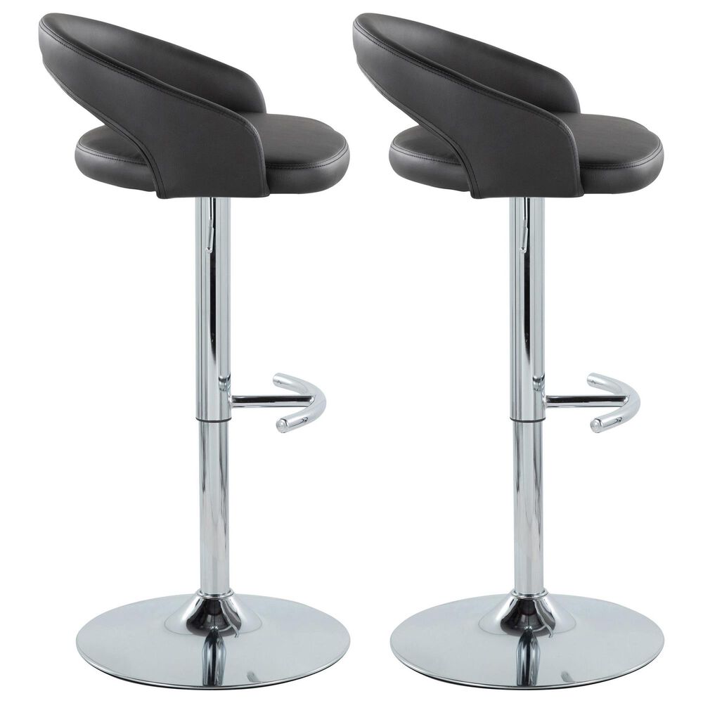 LumiSource Grotto Swivel Adjustable Bar Stool with Black Faux Leather Upholstery in Chrome (Set of 2), , large