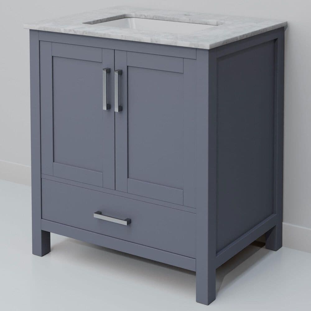 Lexora Home Jacques 30" Single Bathroom Vanity in Dark Grey with 2 cm White Carrara Marble Top and Rectangular Sink, , large