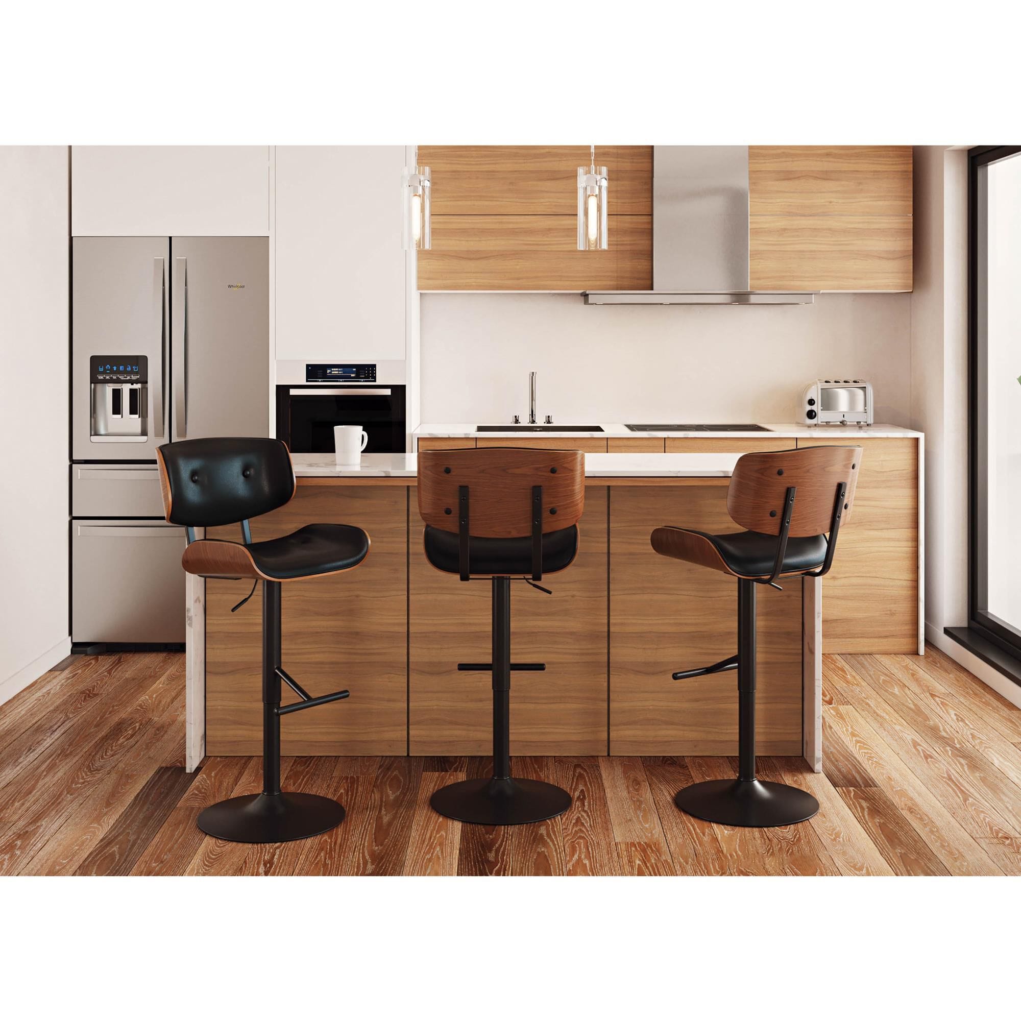 Lumisource Lombardi Adjustable Swivel Bar Stool with Black Faux