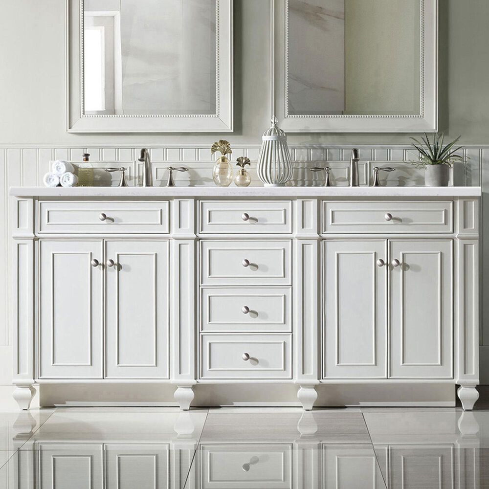 James Martin Vanities Bristol 72" Double Bathroom Vanity in Bright White with 3 cm Arctic Fall Solid Surface Top and Rectangular Sinks, , large