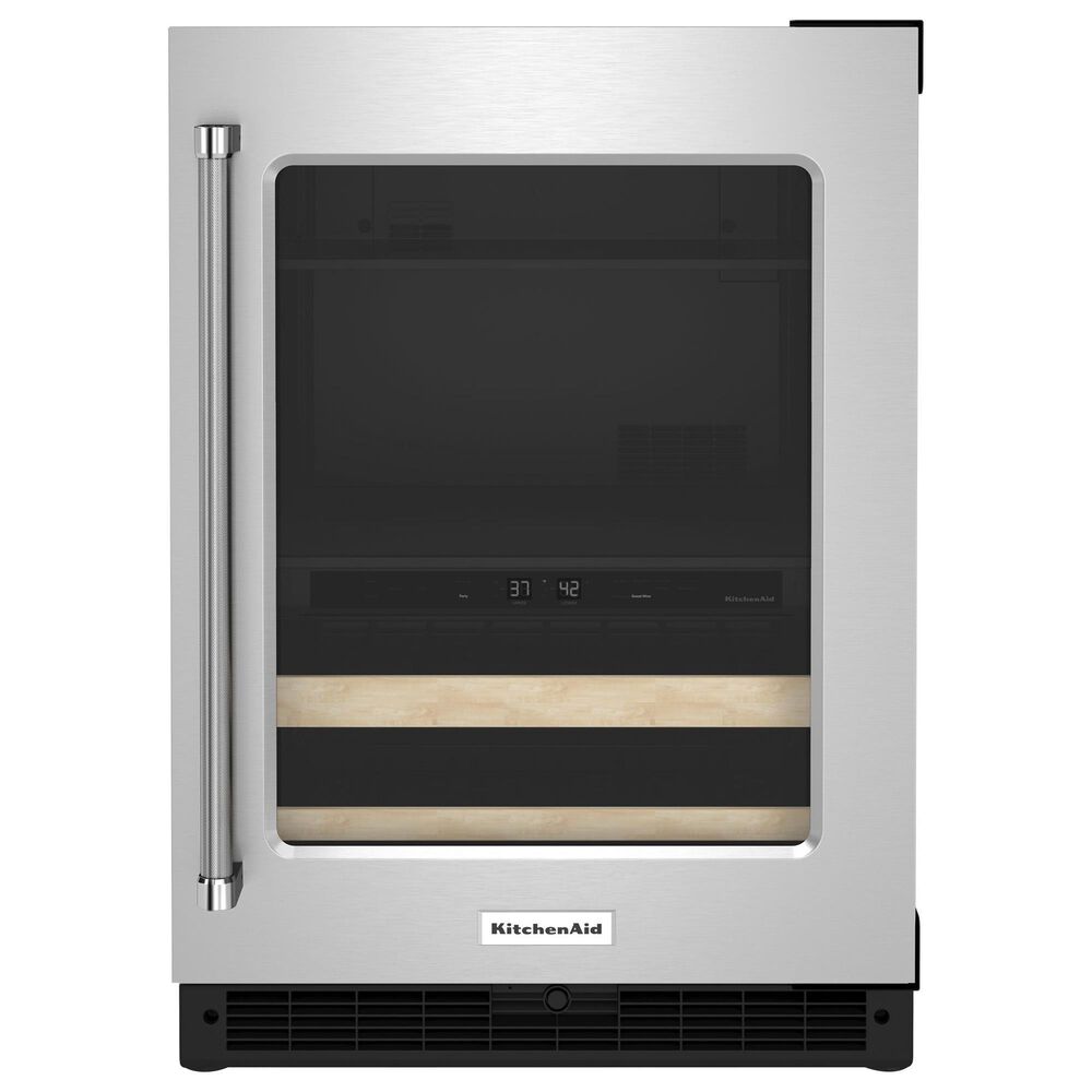 KitchenAid 24" Beverage Center with Right Hinge, Wood-Front Racks in Black and Stainless Steel, , large