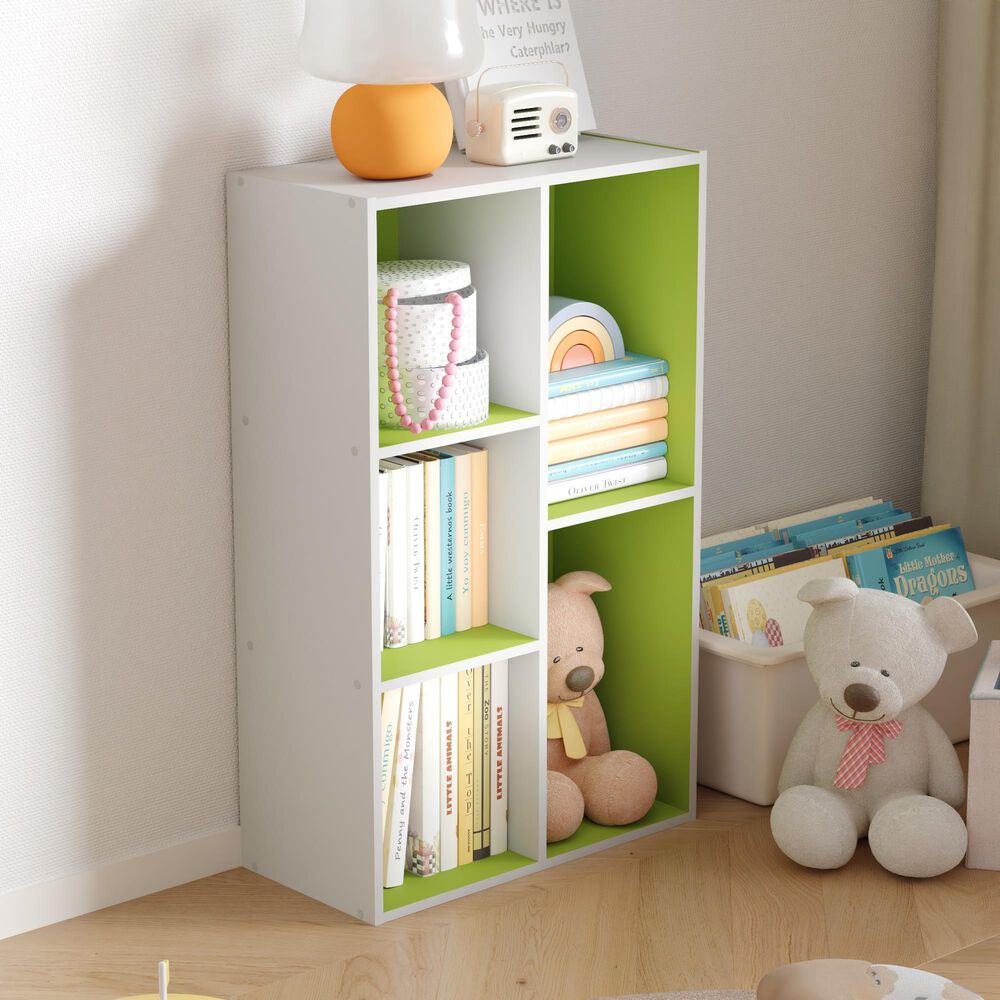 HOMLUX 5-Cube Reversible Storage Bookshelf in White and Green, , large