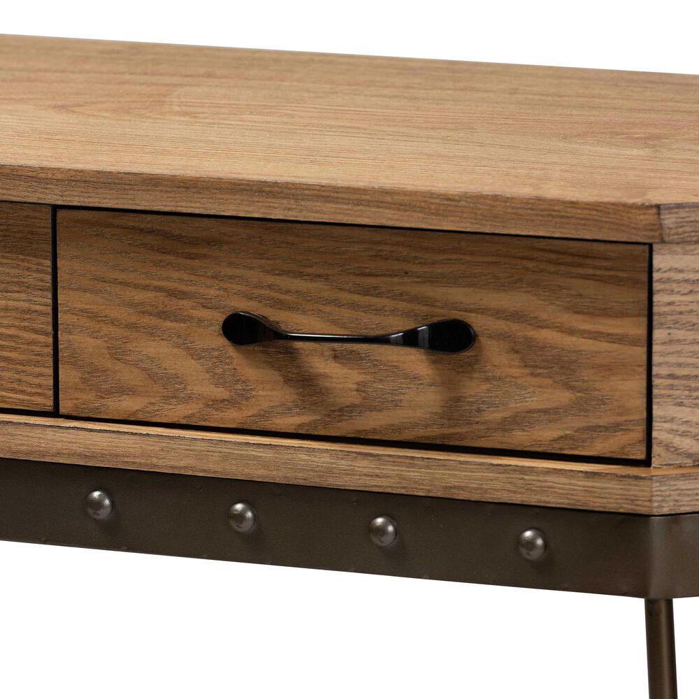Baxton Studio Kellyn 3-Drawer Console Table in Oak Brown/Black, , large