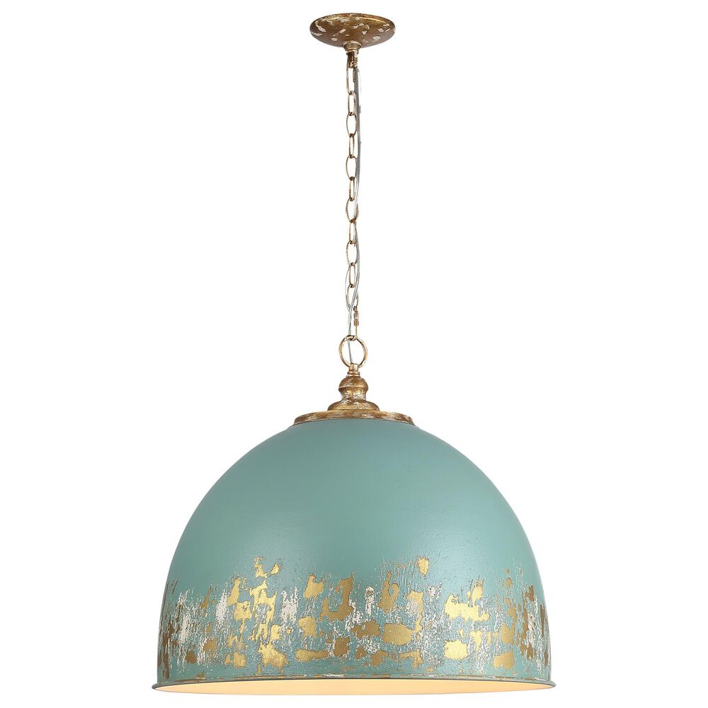 Golden Lighting Alison 5-Light Pendant with Teal Shade in Vintage Gold, , large