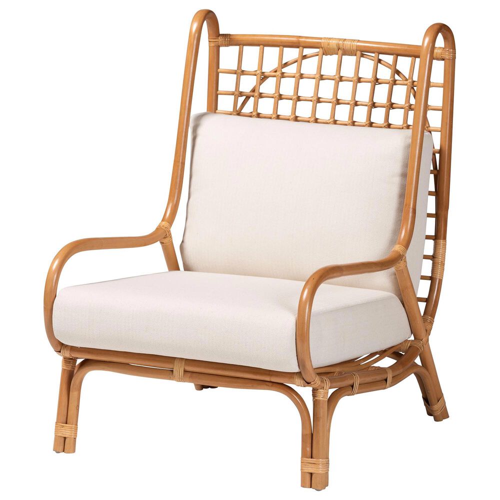 Baxton Studio Helina Accent Chair with Light Honey Rattan in White, , large