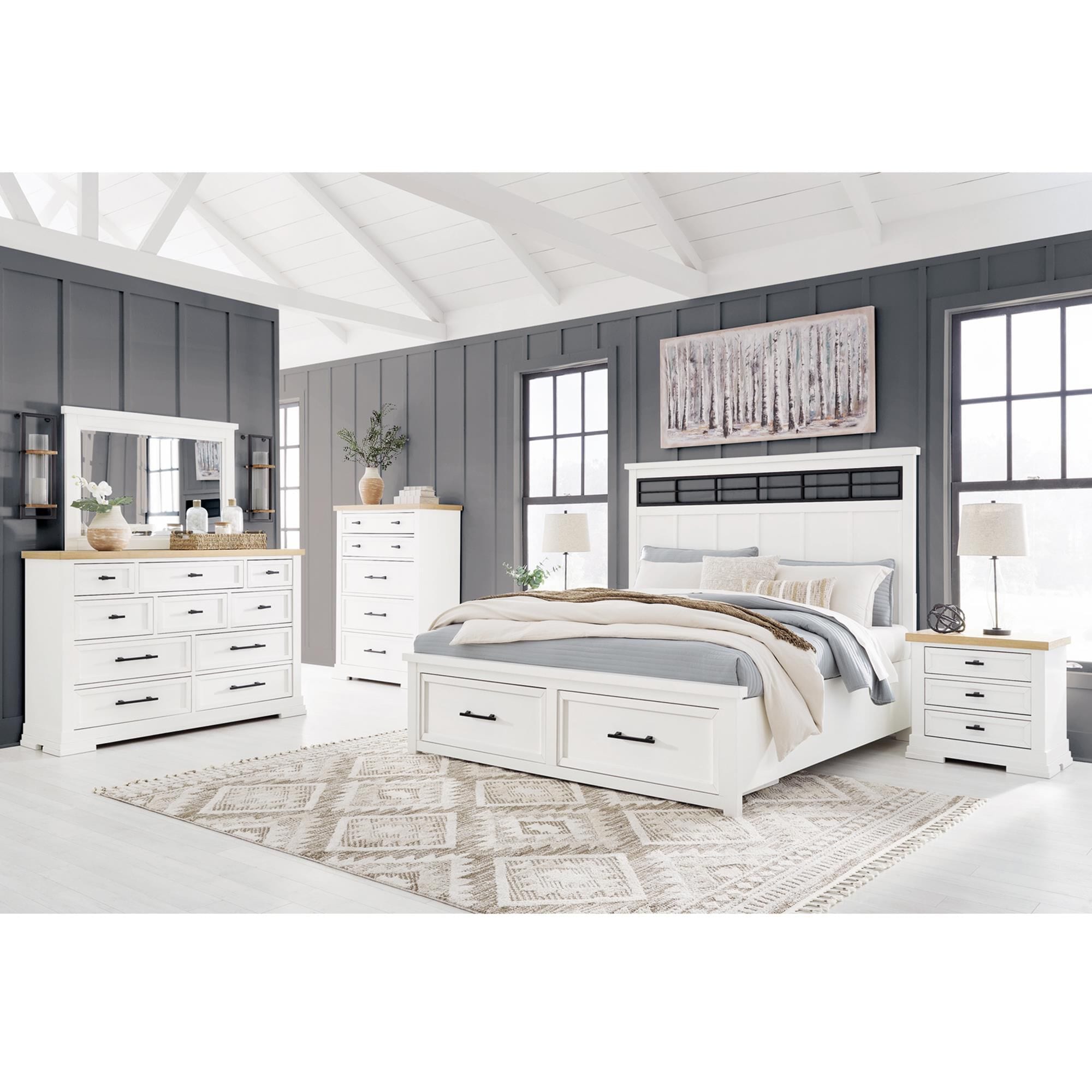Ashley 5-Piece King Bedroom Set in White and Natural