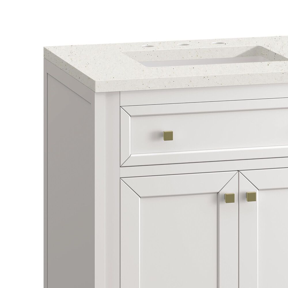 James Martin Vanities Chicago 30&quot; Single Bathroom Vanity in Glossy White with 3 cm Lime Delight Quartz Top and Rectangular Sink, , large