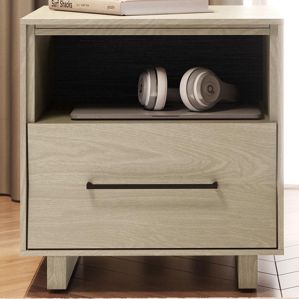 BDI Kava 20&quot; 1-Drawer Nightstand in Washed Oak with Outlets and USB Ports, , large