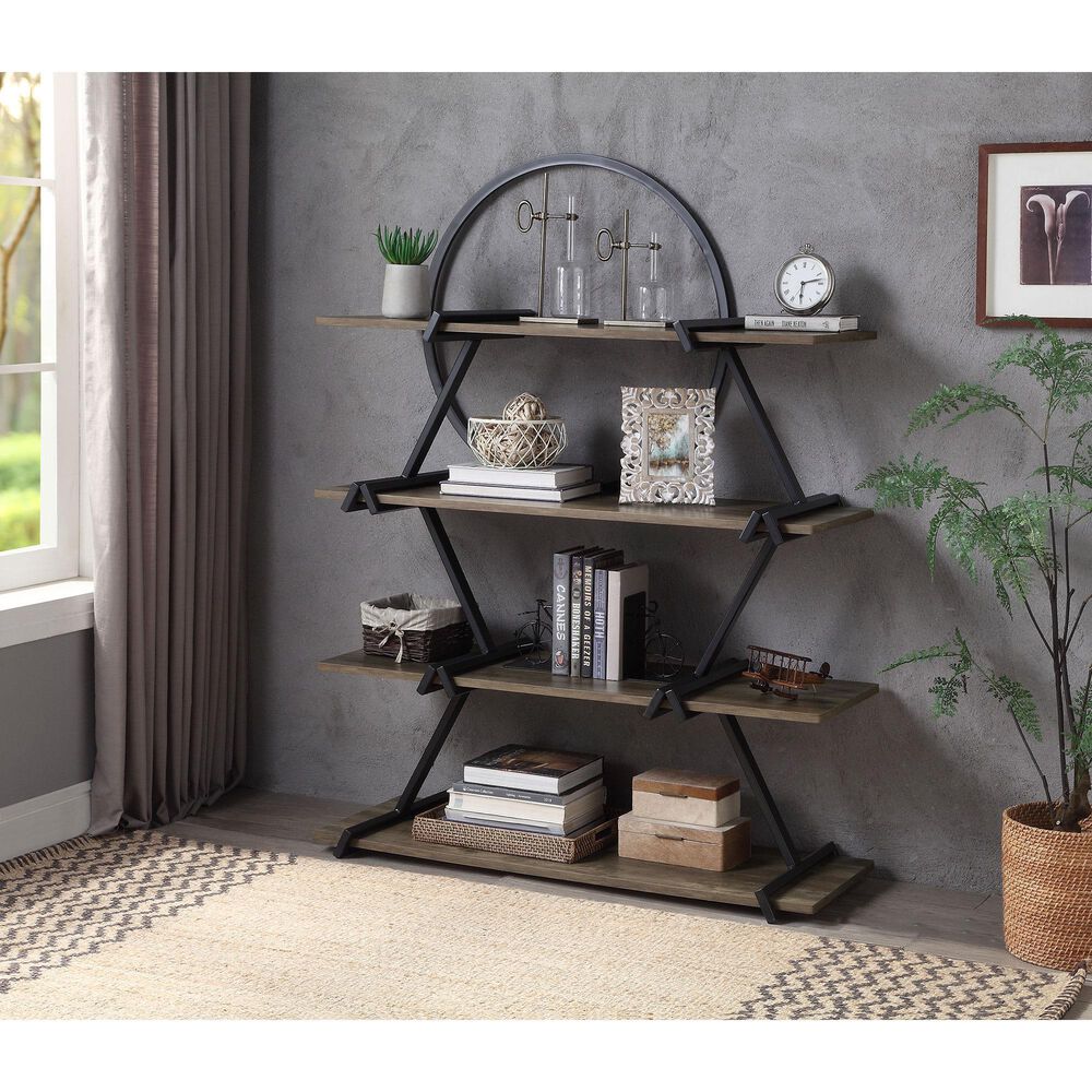 Furniture of America Quentin Bookcase in Light Walnut and Black, , large