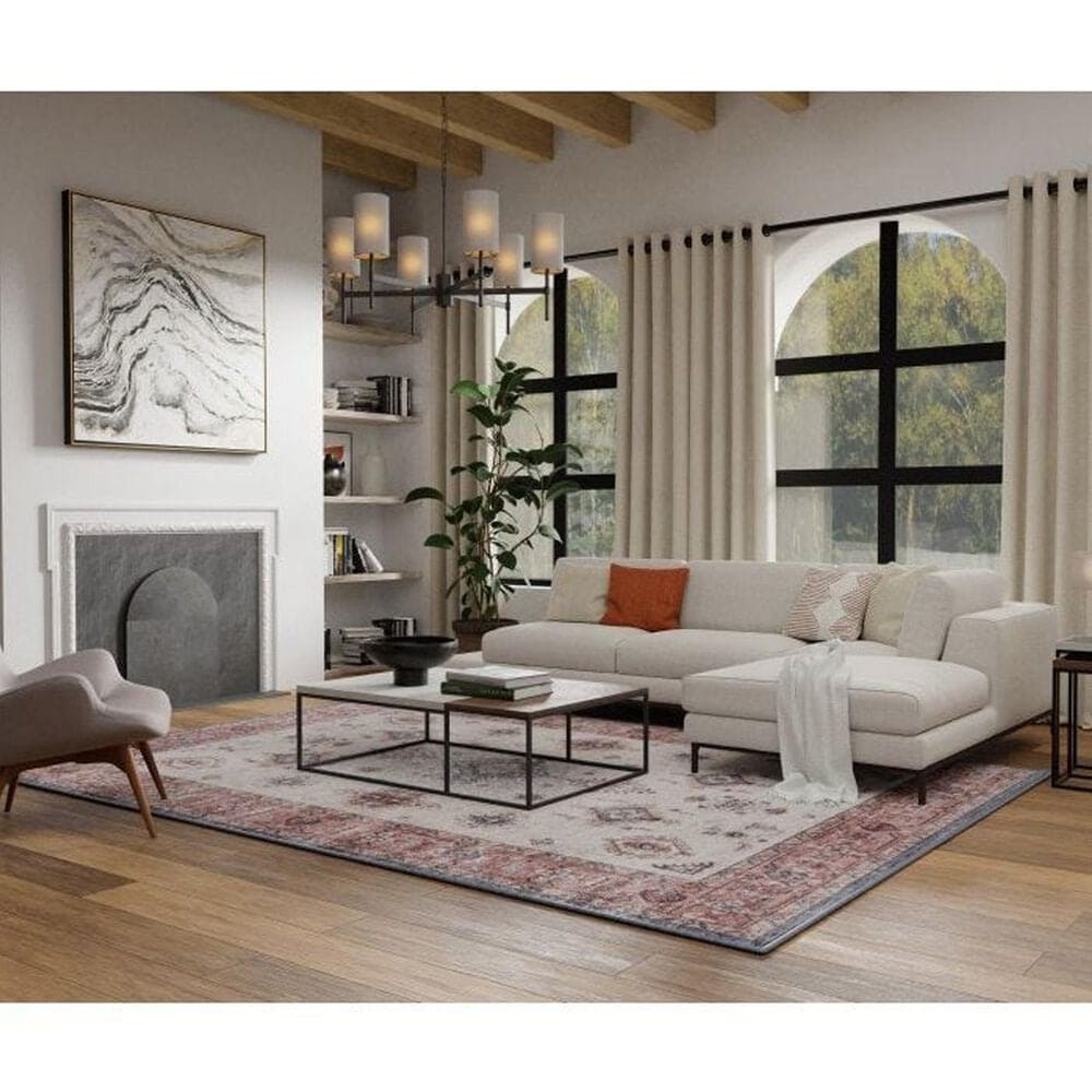 Central Oriental Rugease Velveteen Raquel 7&#39;6&quot; x 9&#39;6&quot; Red and Beige Area Rug, , large