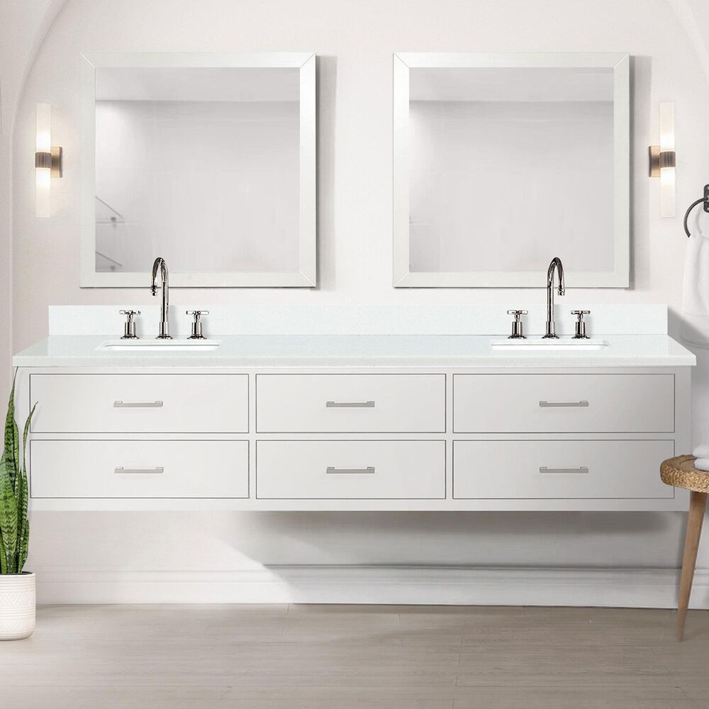 Lexora Home Castor 84&quot; Double Bathroom Vanity in White with 2 cm White Quartz Top and Rectangular Sinks, , large