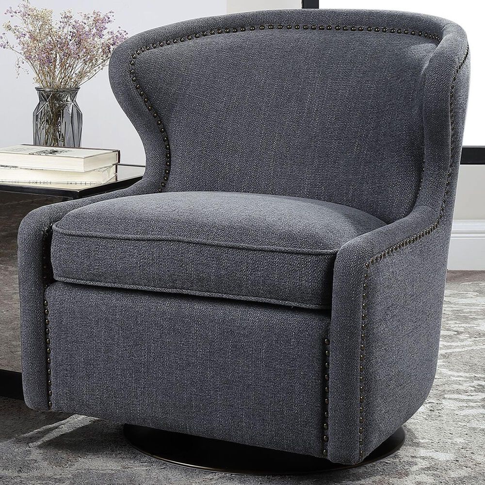 Uttermost Biscay Swivel Chair in Dark Charcoal Gray, , large