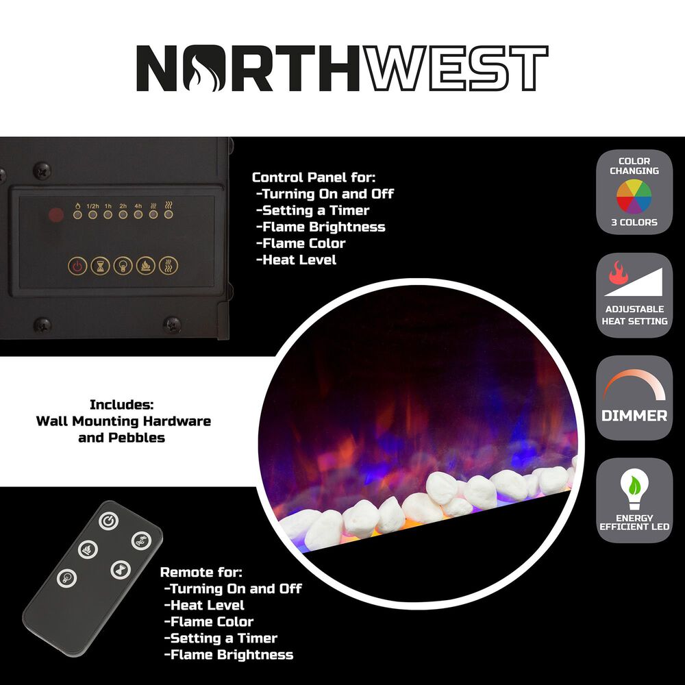 Timberlake Northwest 42&quot; Fire and Ice Wall Mount Electric Fireplace in Black, , large