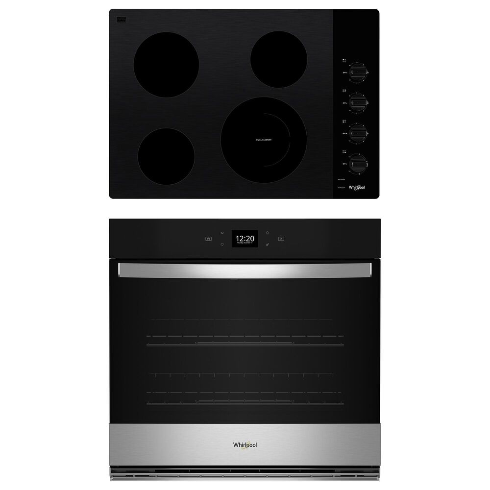 Whirlpool 2-Piece Kitchen Package with 5.0 Cu. Ft. Single Wall Oven and  Electric Cooktop in Fingerprint Resistant Stainless Steel and Black