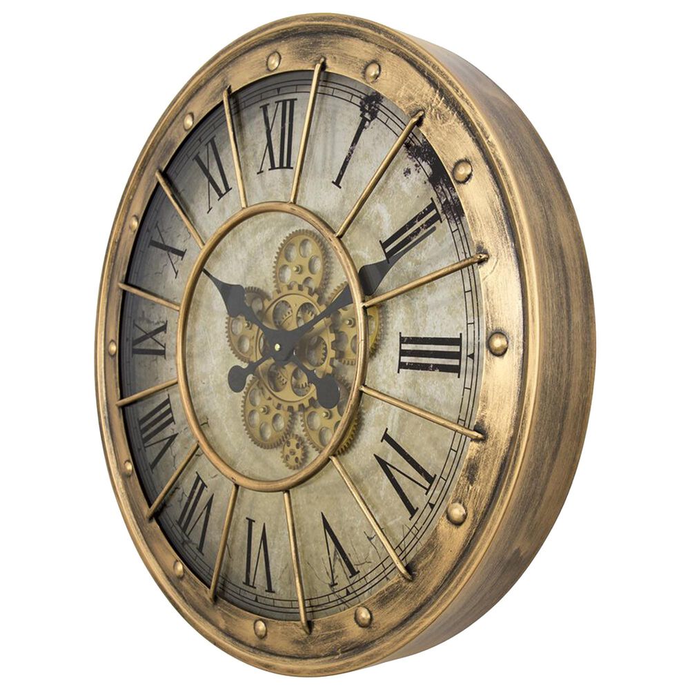 Yosemite Home Decor Gilded Round Gear Wall Clock in Gold, Cream, Beige and Black, , large
