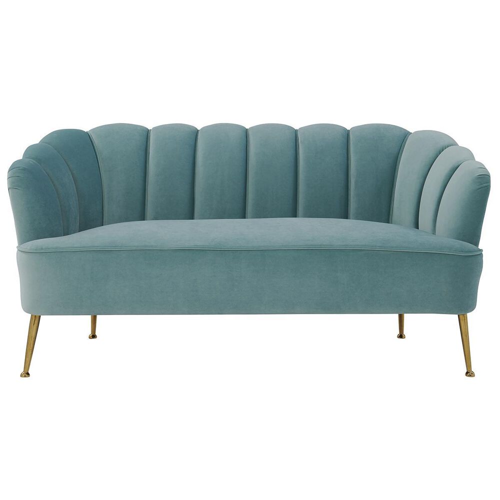 Tov Furniture Daisy Settee in Sea Blue Velvet, , large