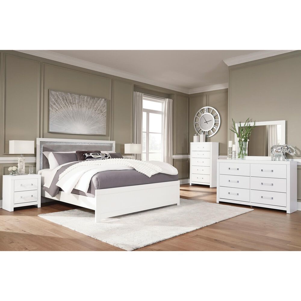 Ashley Maeling 5 Piece Queen Upholstered Panel Bedroom Set in Matte White, , large