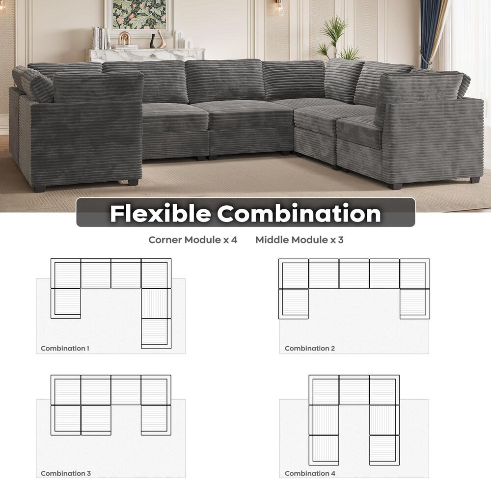 HOMLUX 7-Piece U-Shaped Mod Sectional in Gray, , large
