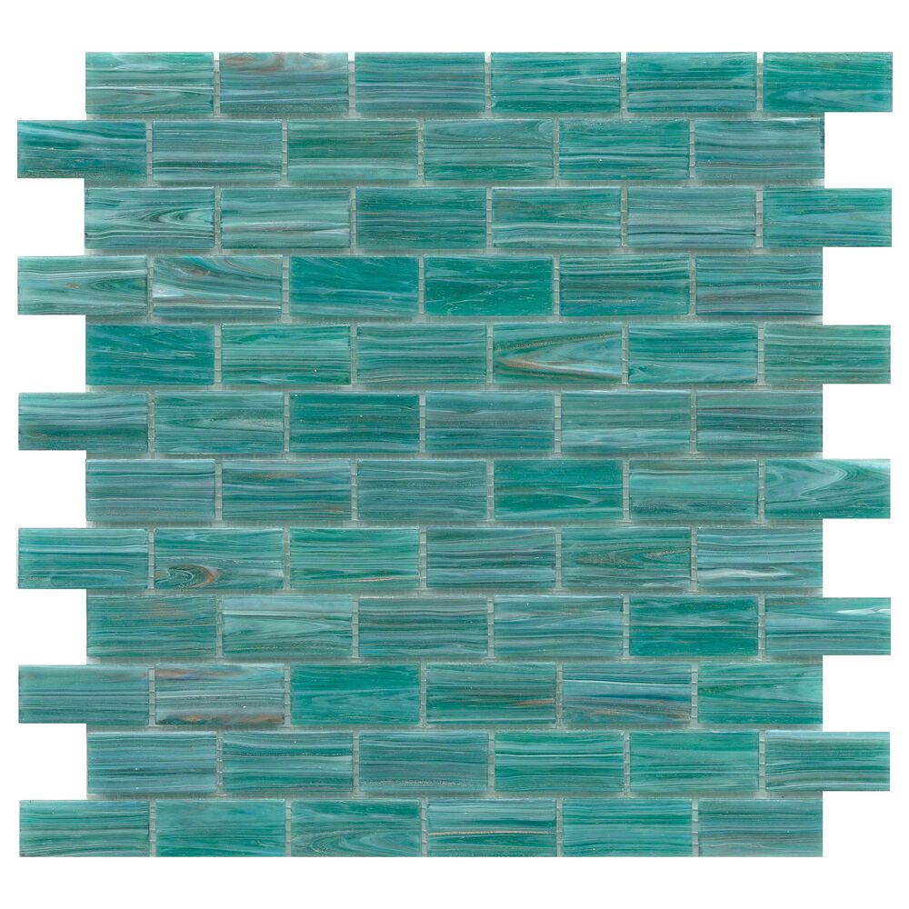 Emser Swirl Teal 1" x 2" Rectangle on 12" x 12" Glass Mosaic Sheet, , large