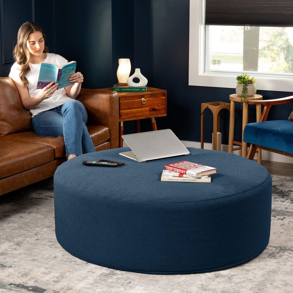 Jaxx Candler Round Ottoman in Navy, , large