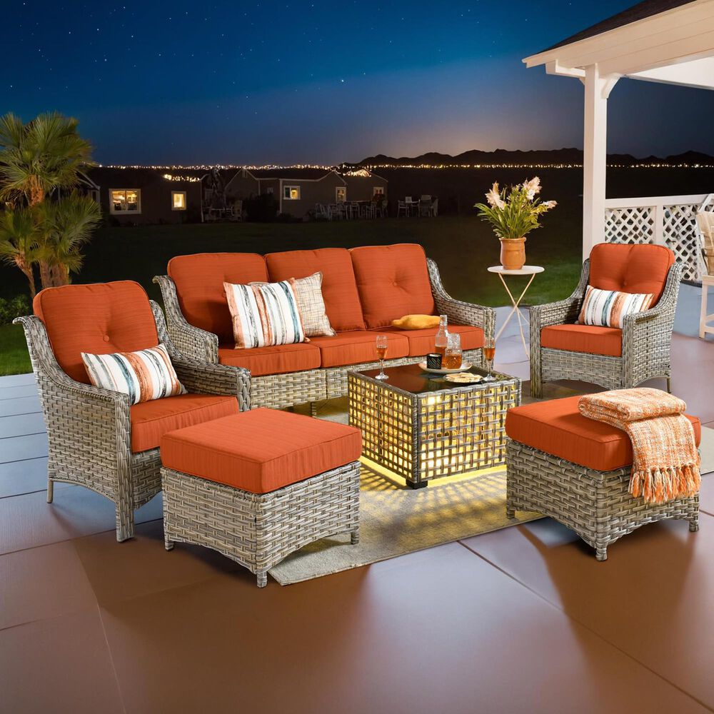 HOMLUX 6-Piece Patio Conversation Set with Coffee Table in Orange Red, , large