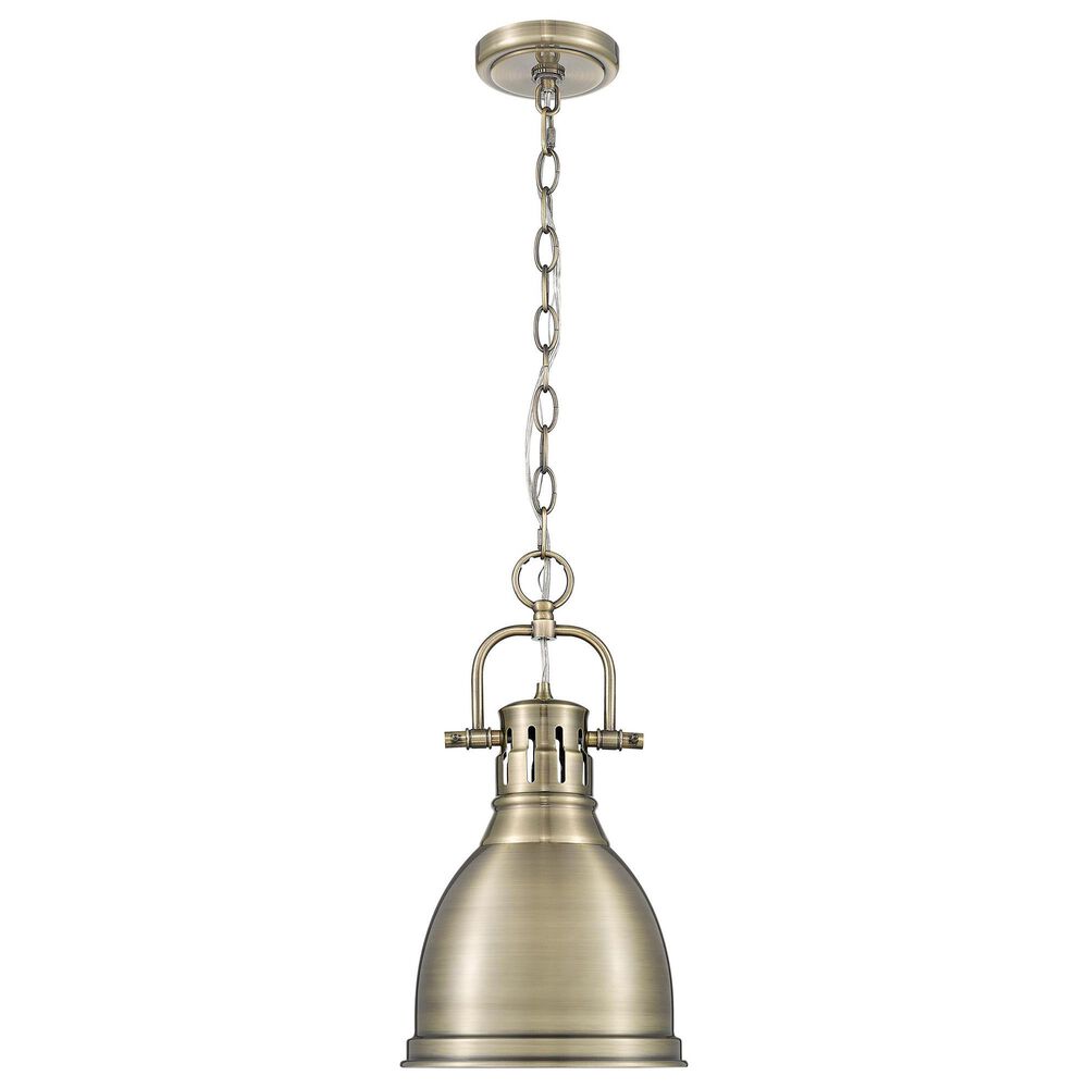 Golden Lighting Duncan 1-Light Small Pendant with Chain in Aged Brass, , large