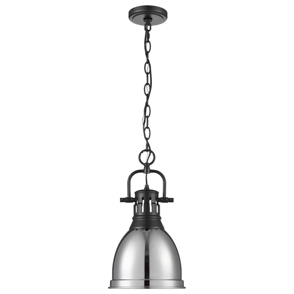 Golden Lighting Duncan 1-Light Small Pendant with Chain and Chrome Shade in Matte Black, , large