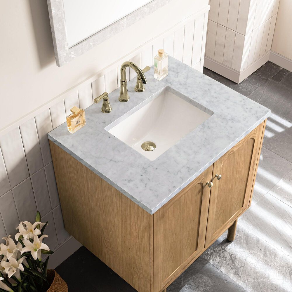 James Martin Vanities Laurent 30&quot; Single Bathroom Vanity in Light Natural Oak with 3 cm Carrara White Marble Top and Rectangular Sink, , large