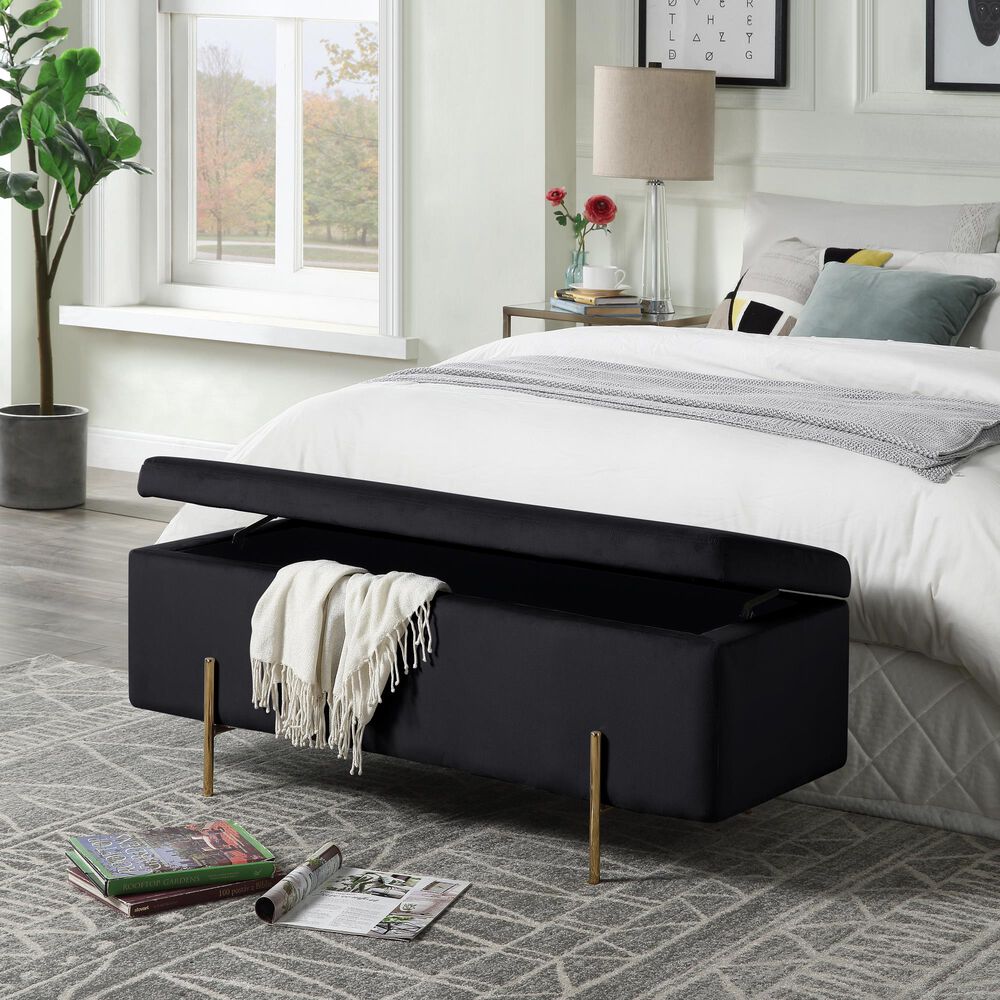 Lilola Home Emma Storage Bench in Black Velvet, , large