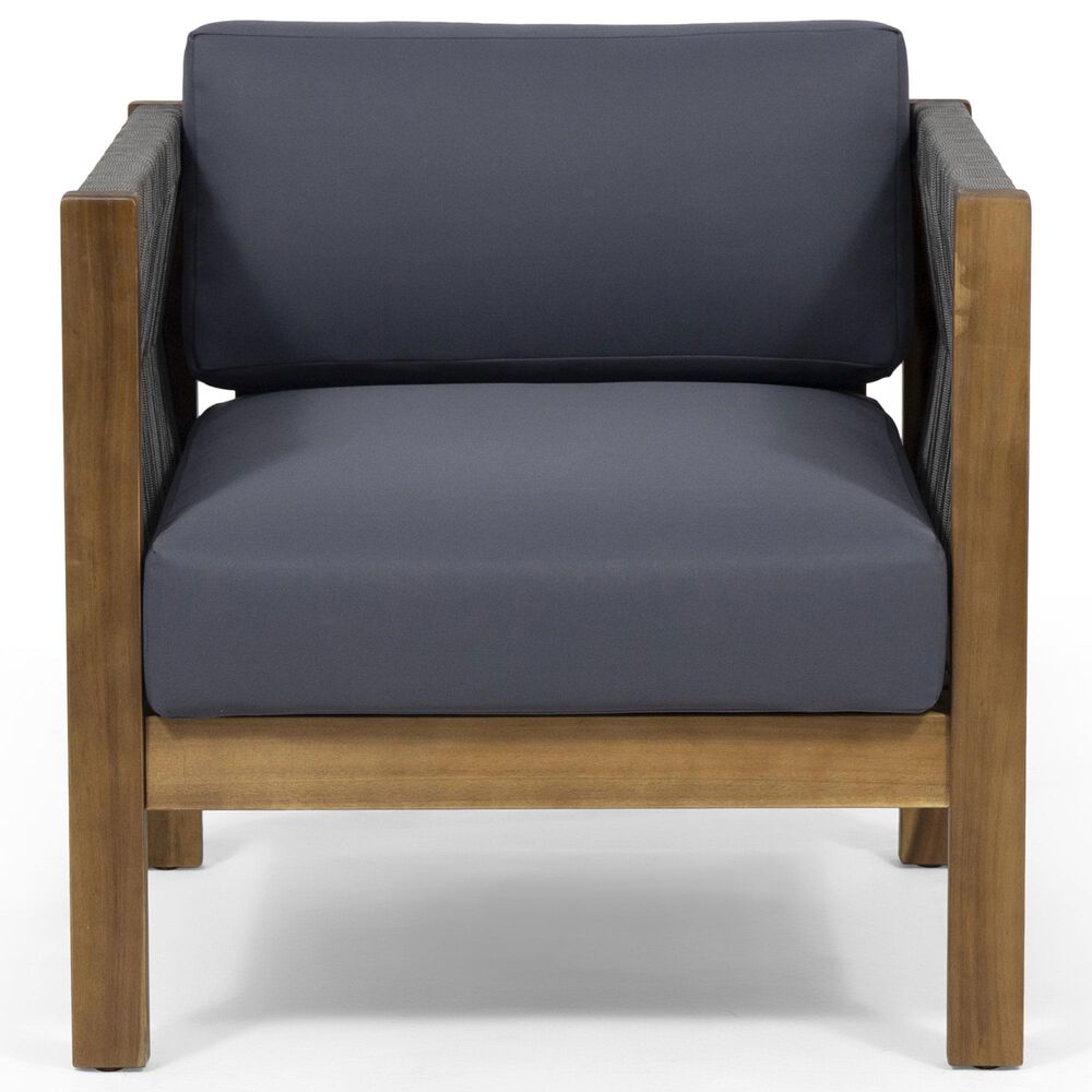 Hearth and Haven Laurel Outdoor Rattan Club Chair with Gray Cushion in Teak, , large