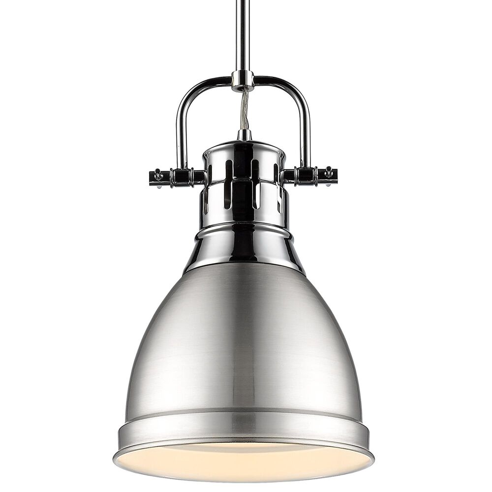 Golden Lighting Duncan 1-Light Small Pendant with Rod and Pewter Shade in Chrome, , large