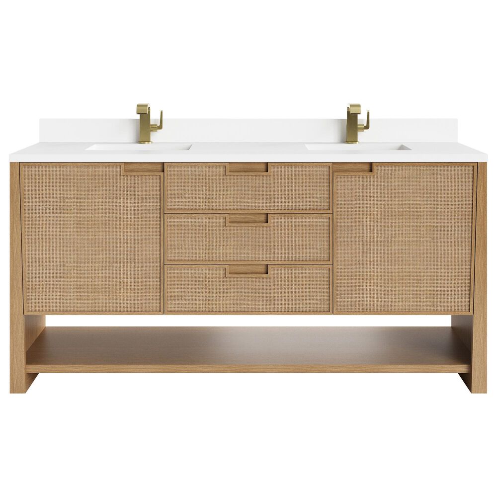 James Martin Vanities Solene 72" Double Bathroom Vanity in Seaside Oak with Single Hole 3 cm White Zeus Quartz Top and Rectangular Sinks, , large