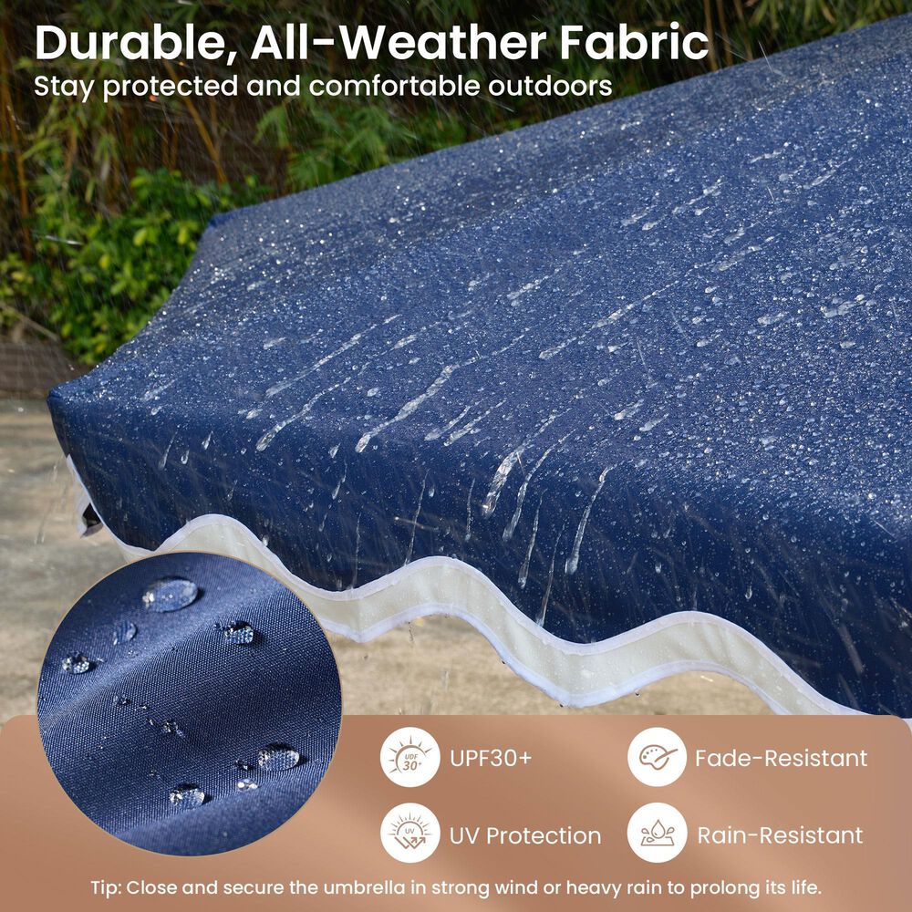 HOMLUX 10' Patio Umbrella with Lights in Dark Blue, , large