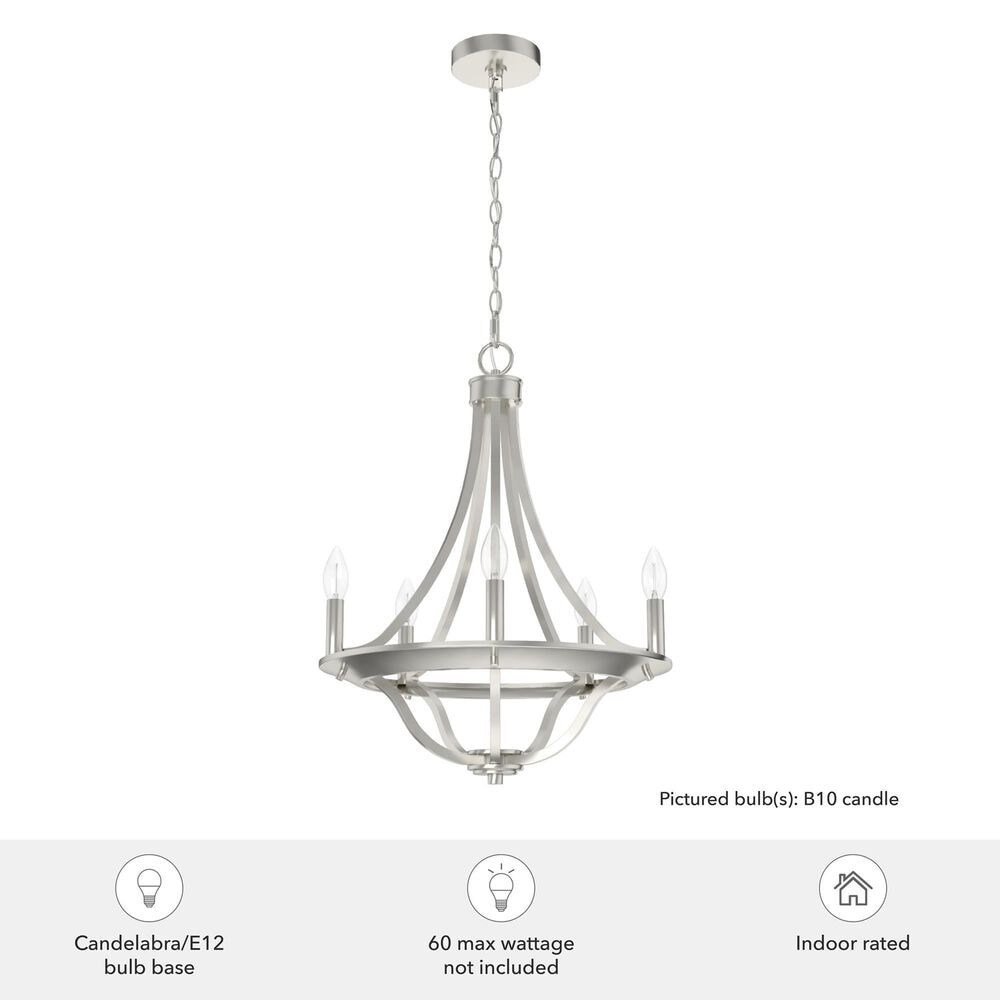 Hunter Perch Point 18&quot; 5-Light Chandelier in Brushed Nickel, , large