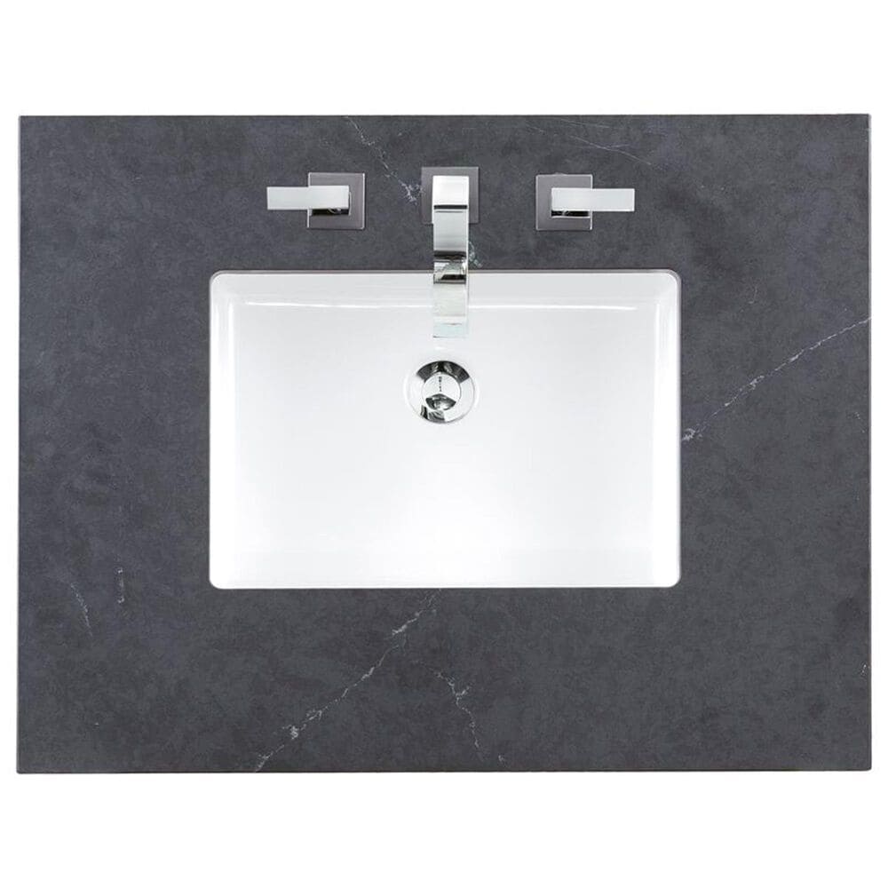 James Martin Vanities Breckenridge 30&quot; Single Bathroom Vanity in Bright White with 3 cm Charcoal Soapstone Quartz Top and Rectangular Sink, , large