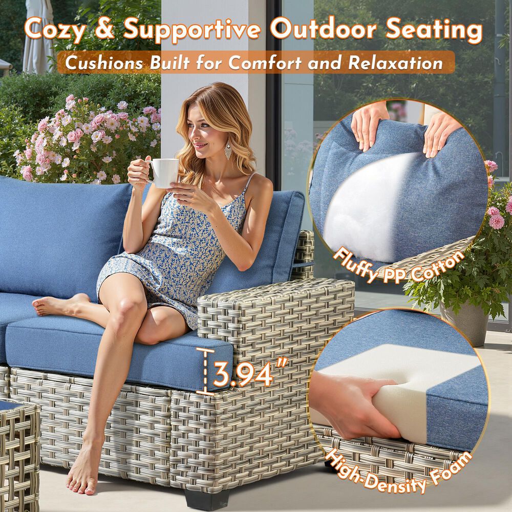 HOMLUX 7-Piece Modular Patio Conversation Set in Denim Blue, , large