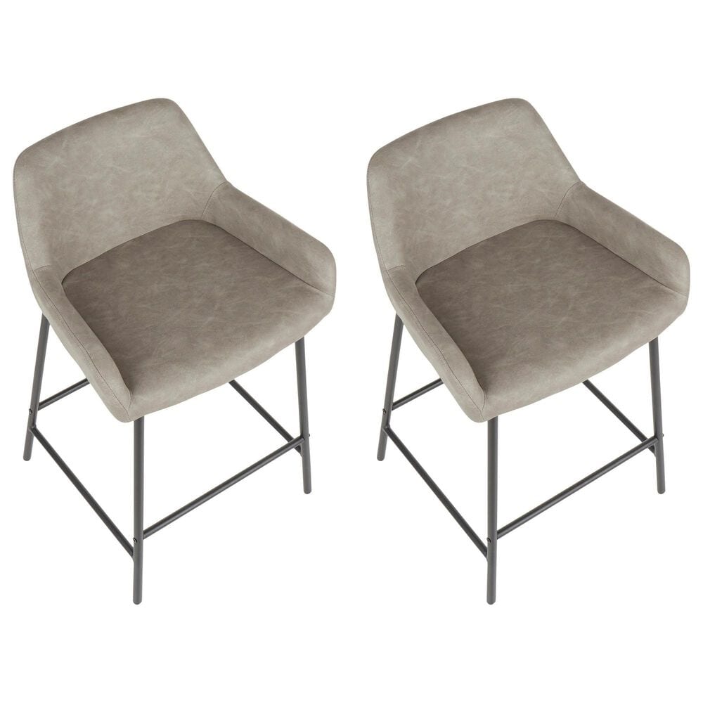 LumiSource Daniella 24" Counter Stool with Grey Upholstery in Black (Set of 2), , large