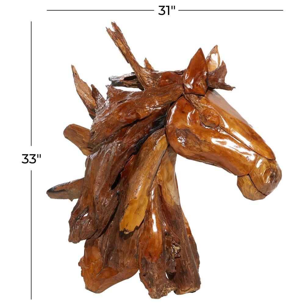 Maple and Jade 33&quot; x 31&quot; Horse Sculpture in Brown, , large