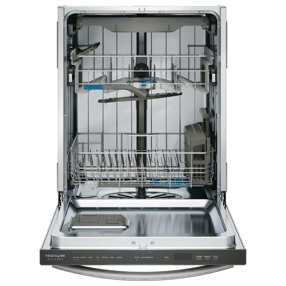 Frigidaire Gallery 3 Piece Kitchen Package with 27.8 Cu. Ft. French Door Refrigerator, 30&quot; Front Control Gas Range with Total Convection, and 24&quot; Built-In Bar Handle Dishwasher with CleanBoost in Stainless Steel, , large