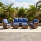 Sunwell Garden 33"H 3-Seater Outdoor Sofa with Curved Armrests and Navy Cushions in Brown, , large