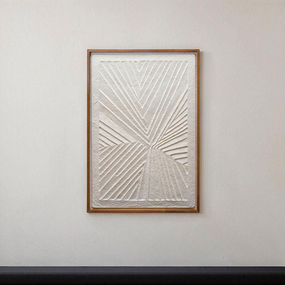 Creative Coop 25.75" x 37.25" Wood Embossed Handmade Paper Wall Decor in Natural and Cream, , large