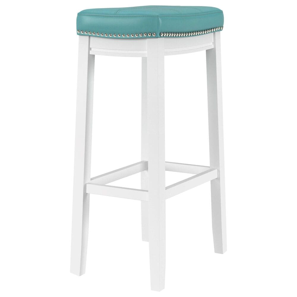 Linon Home Decor Claridge Bar Stool with Teal Cushion in Bright White, , large