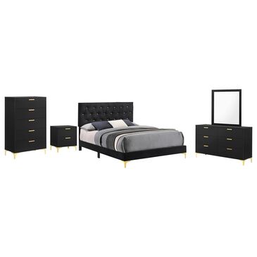 Pacific Landing Kendall 5-Piece Queen Upholstered Bedroom Set in Black and Gold, , large