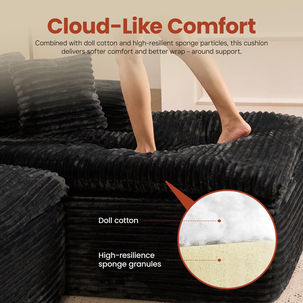 HOMLUX 105.5" Zero Assembly Sofa with Ergonomic Chaise Sectional in Black, , large
