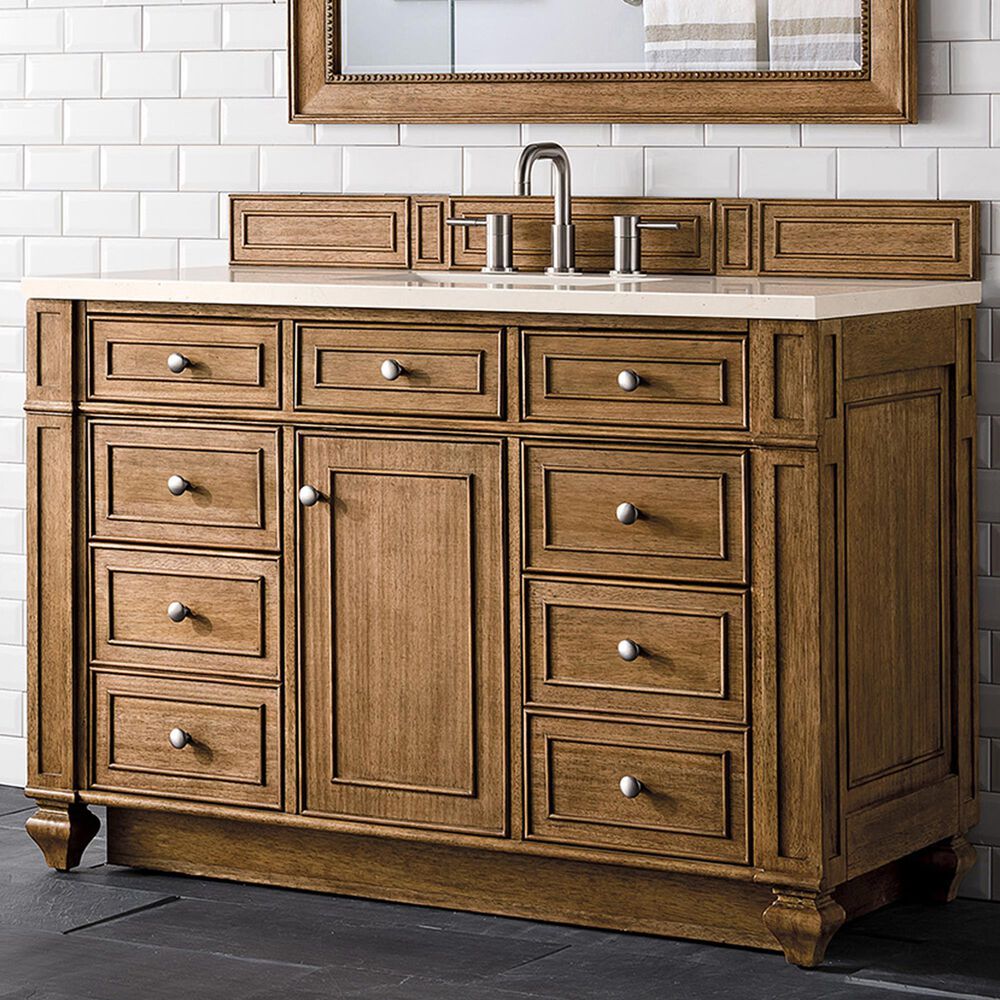 James Martin Vanities Bristol 48&quot; Single Bathroom Vanity in Saddle Brown with 3 cm Eternal Marfil Quartz Top and Rectangular Sink, , large