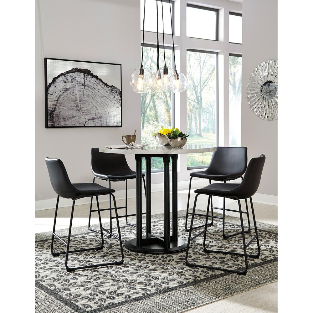 Ashley Centiar 24&quot; Upholstered Counter Stool in Black Faux Leather, , large
