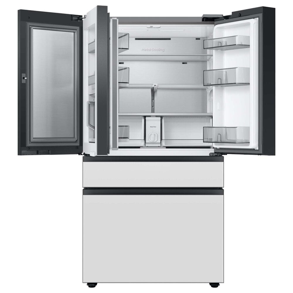 Samsung Bespoke Bespoke 23 Cu. Ft. Counter Depth French Door Refrigerator with Beverage Center - Morning Blue Glass Top Panel with White Glass Middle and Bottom Panels Included, , large